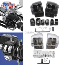 Chrome Black Handlebar Switch Housing Cover + 6x Switch Cap Buttons For Harley