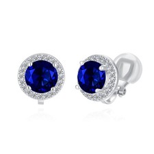 8MM Blue Crystal Clip On Stud Earrings Round Non Pierced Earrings