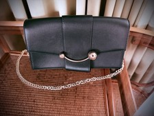 Strathberry East/West black Smooth Leather Shoulder Bag Gold Chain Strap