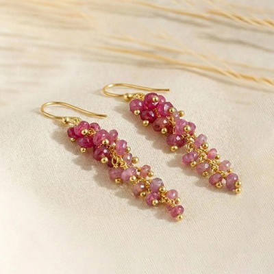 Pink Ruby Faceted Shaded Beads Drop and Dangle Earrings