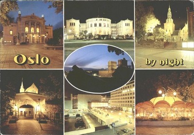 Vintage Oslo bei Nacht Postkarte Norwegen topographisch verschickt