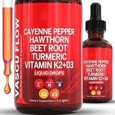 Cayenne Pepper Hawthorn Beet Root Turmeric Vitamin K2+D3 Liquid Drops 60ML