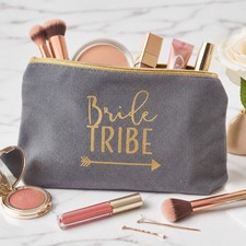 Bride Tribe Canvas Clutch Makeup Bag Gray Gold Bachelorette Gift