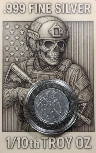 1/10 oz Silver .999 Fine Round - U.S. Military - Old Glory C&C Weekly 1c Auction