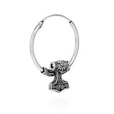 Einzel Creole Thors Hammer 925 Silber 25x20mm Keltische Wikinger Herren Ohrring