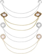 4 Pcs Vintage Sweater Shawl Chain Clips Brooch Antique Cardigan Collar... 