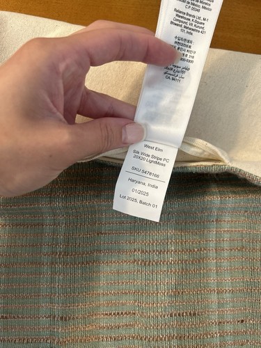 West Elm Silk Wide Stripe Pillow Cover 20”x20” Light Moss NWOT OB - Picture 5 of 5