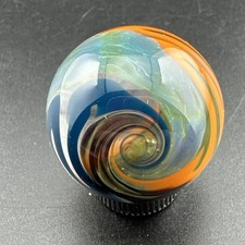 Contemporary Handmade Art Glass Marble 1.03" Blue Orange Green Swirl Clear Core
