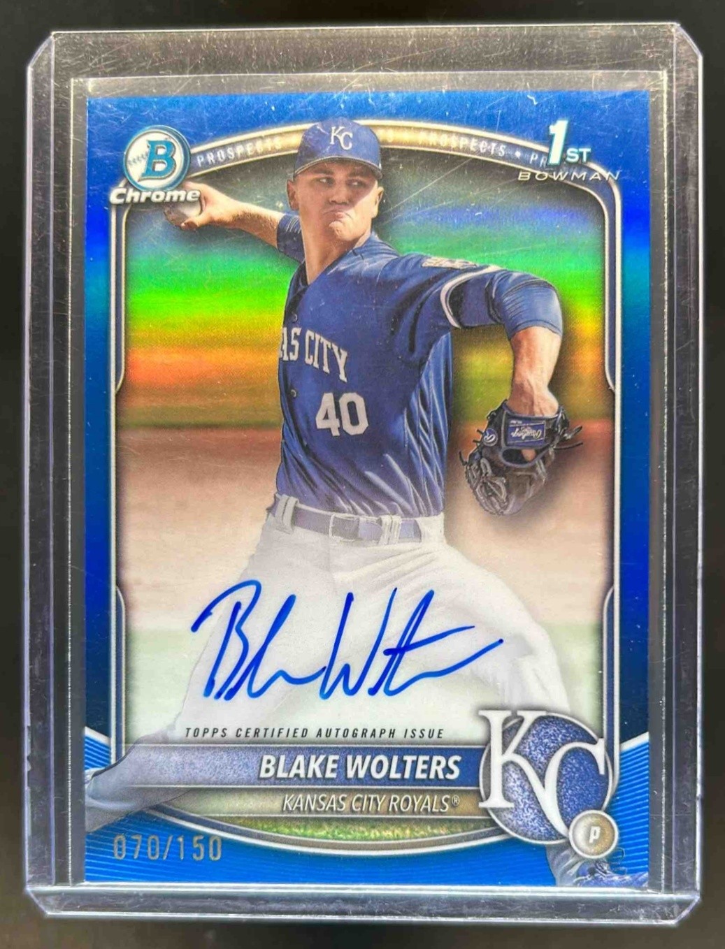 2025 Bowman Chrome Blake Wolters Auto 1st Blue Refractor #70/150 Royals