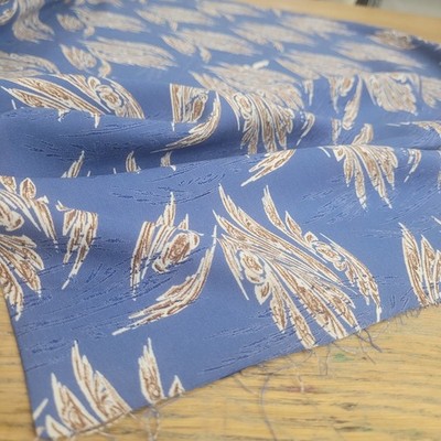 Blue Feather Print Viscose Fabric by the Yard, Soft Floral Style Viscose 150cm