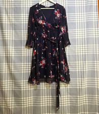 Maternity Womens Wrap Dress Polyester Blue Floral 3/4 Sleeve Knee Length Size 44
