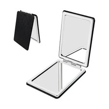 Portable Beauty Mirror with Leather Cover, 1X/2X Two-Sided Makeup Small Pocket