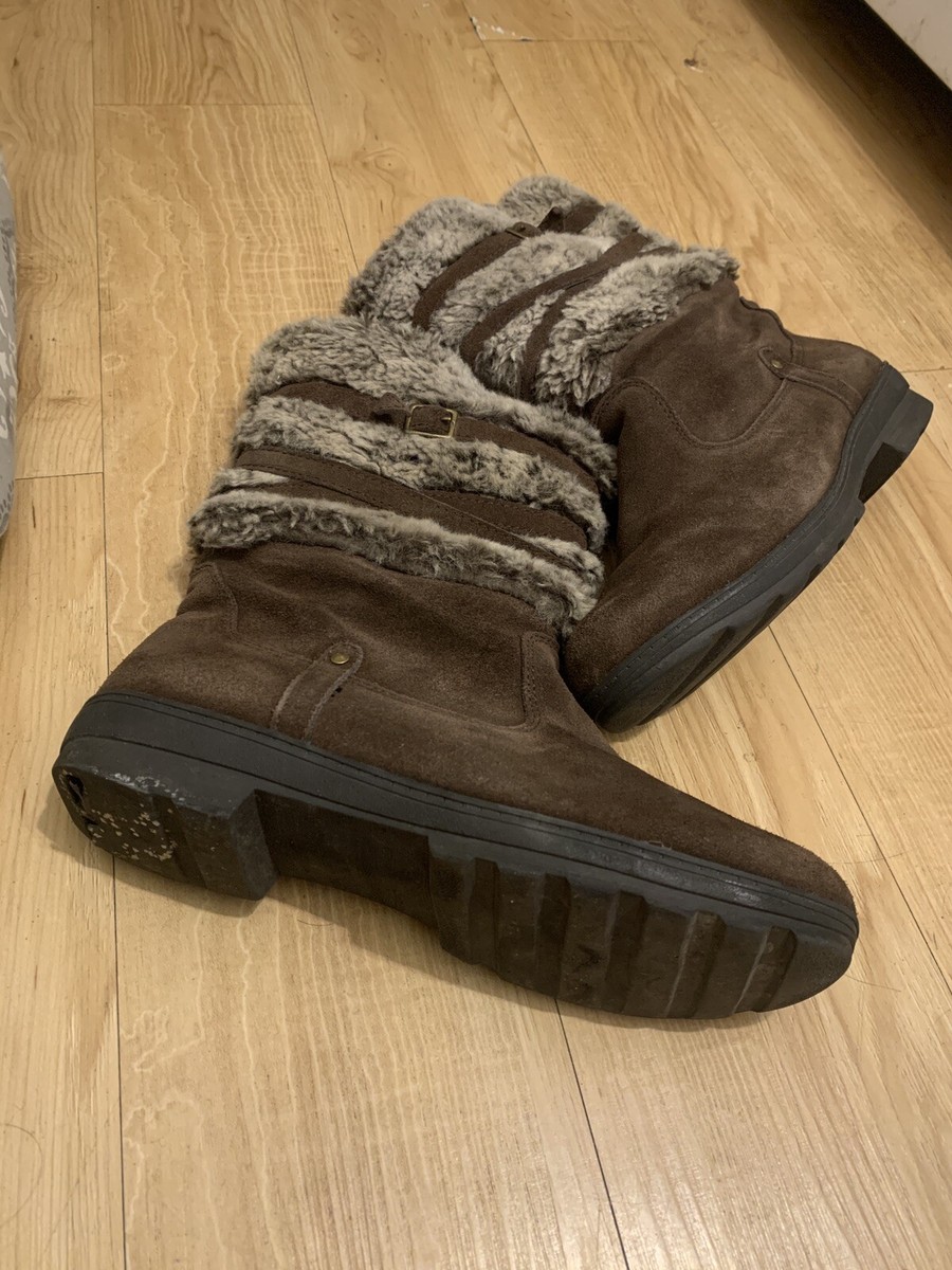 White Mountain Thunder Brown Suede Faux Fur Lined Boots Slip  display picture 3