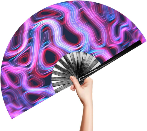Large Rave Clack Folding Hand Fan for Men/Women - Chinese Japanese Bamboo Handhe