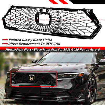 ホンダ アコード CE1 グリル For 23-26 Honda Accord CY1 CY2 Matrix Mesh Style Gloss Black Front