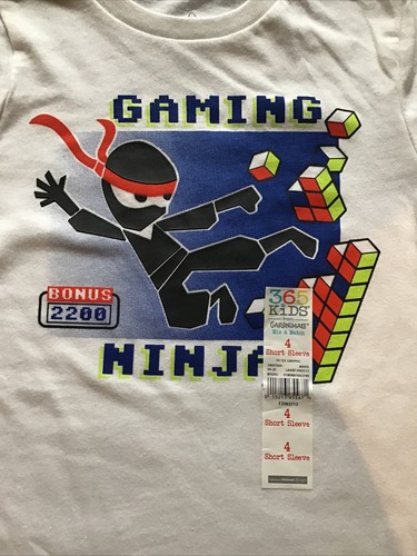NWT 365 Kids Short Sleeve Gaming Ninja White Shirt Size 4t Kicking Blocks - Picture 3 of 4