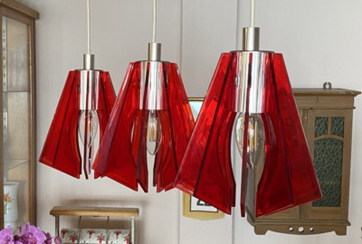 DDR Lampe Erich Klemm VEB Deckenlampe rot 70er 80er Jahre guter Zustand