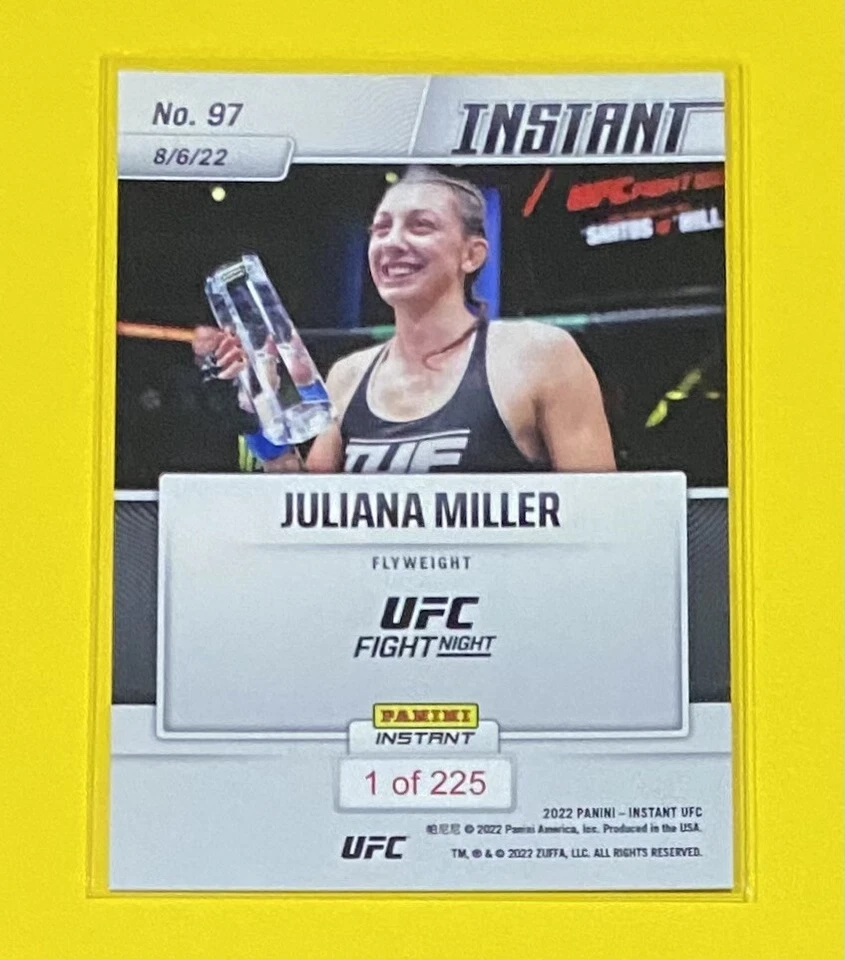 2022 Panini Instant UFC Juliana Miller ROOKIE CARD 1/225 SP TUF Winner #97 RC - Image 2 of 2