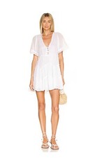 Show Me Your MuMu Dress Women Medium Alyssa White Mini Voile Tier Flutter Sleeve