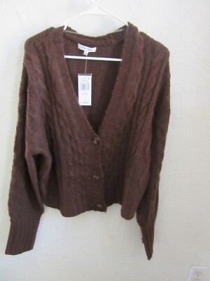 MSRP $49 Hooked Up Juniors' Fluffy Rib Button Down Knit Sweater Size Large Brown