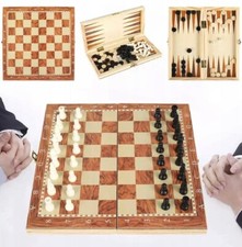 Scacchiera in Legno con Scacchi Dama Backgammon Portatile da Tavolo Pieghevole
