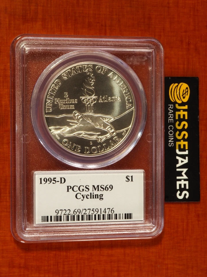 1995 D $1 UNCIRCULATED SILVER CYCLING COMMEMORATIVE DOLLAR PCGS MS69 MERCANTI - Image 2 of 2