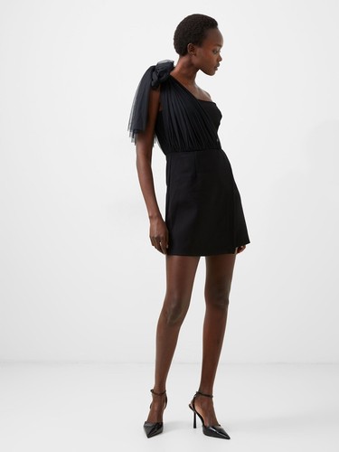 NEW FRENCH CONNECTION Black WHISPER One Shoulder TULLE OVERLAY Mini DRESS US 8 - Picture 9 of 14