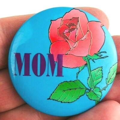 Mom & Red Rose Button Vintage Button Exchange Pinback Pin Mothers