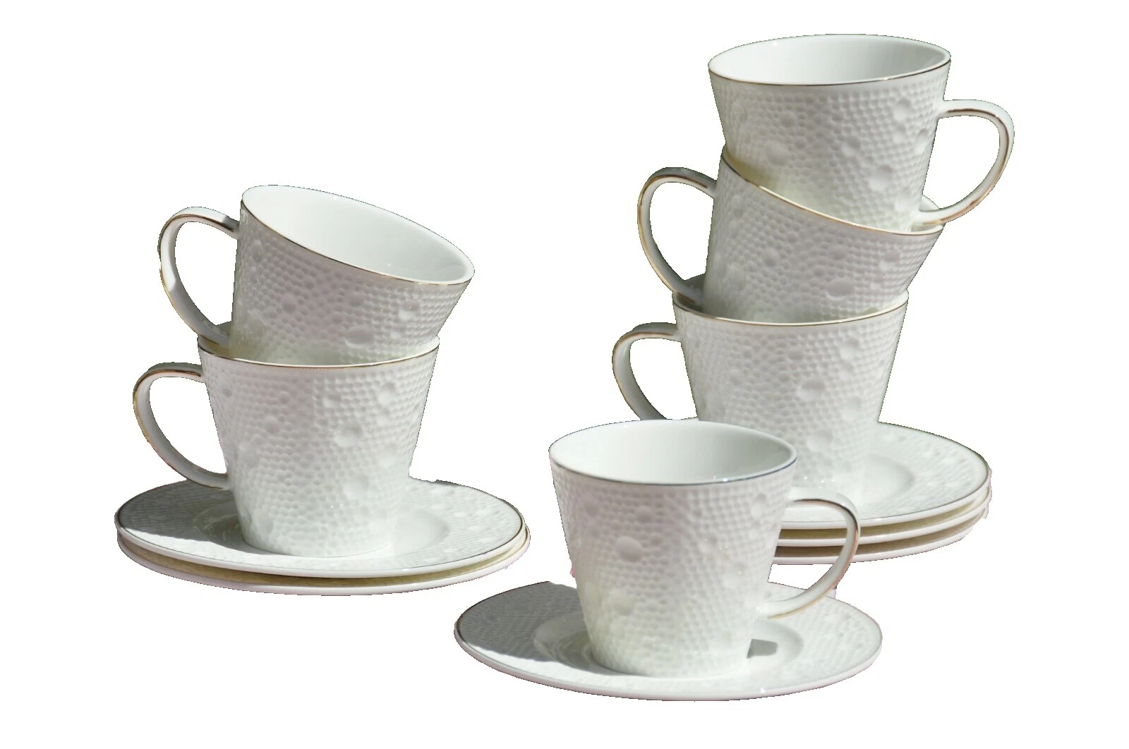 Blanco Geométrico Tazas de Té y Platillo Conjuntos