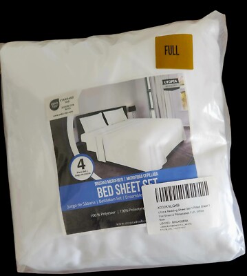 Utopia Bedding Bed Sheet Set Brushed Microfiber 4 Piece White Bedding Full Size