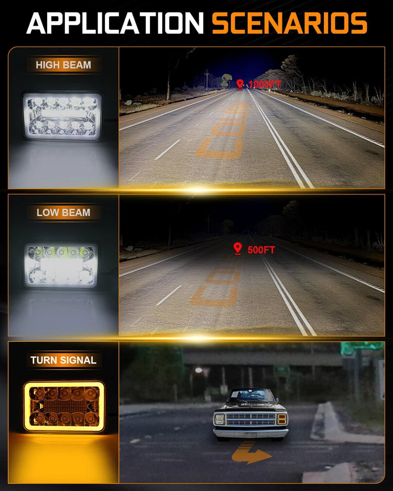 4 шт светодиодных фар 4x6 дюймов высокий низкий поворотник H4 подходят для Ford LTL9000 Truck LTD - Изображение 4 из 4