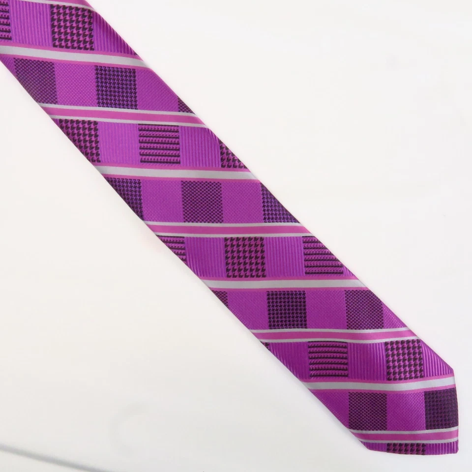 Stacy Adams Purple Check Plaid Diagonal Silver Stripe 58"x3.25" Sunday Best - Image 2 of 4