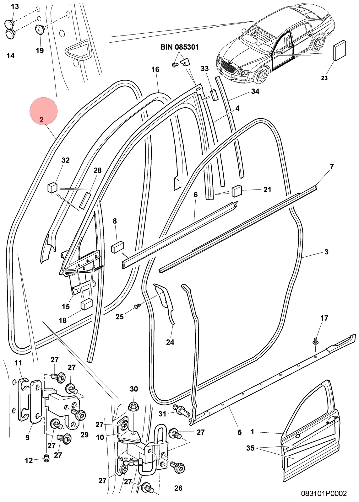 06-13 BENTLEY CONTINENTAL FLYING SPUR FRONT RIGHT DOOR SEAL WEATHERSTRIP OEM