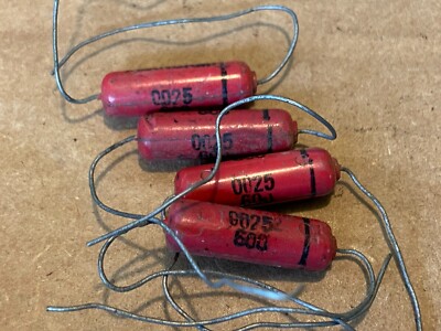 4 NOS Vintage Sangamo Red Molded Capacitors .0025 uf 600v Tube Amp