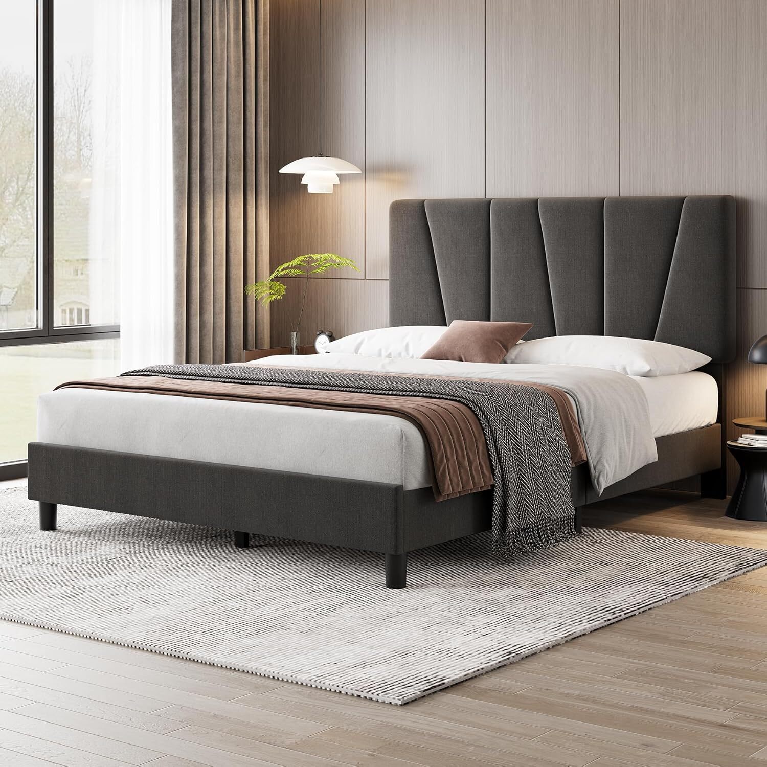 Bed Frame Platform Queen/Full/Twin Size Upholstered Bed Frame Headboard Bedroom-image
