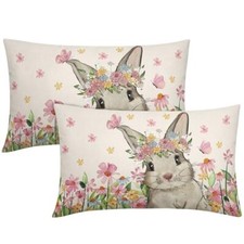 Spring Easter Pillow Covers 12x20 Set of 2 12 x 20 Inch Easter Bunny Floral