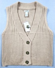 Ribbed Knit Sweater Vest Sleeveless Button Down Tank Top Womens Size Medium