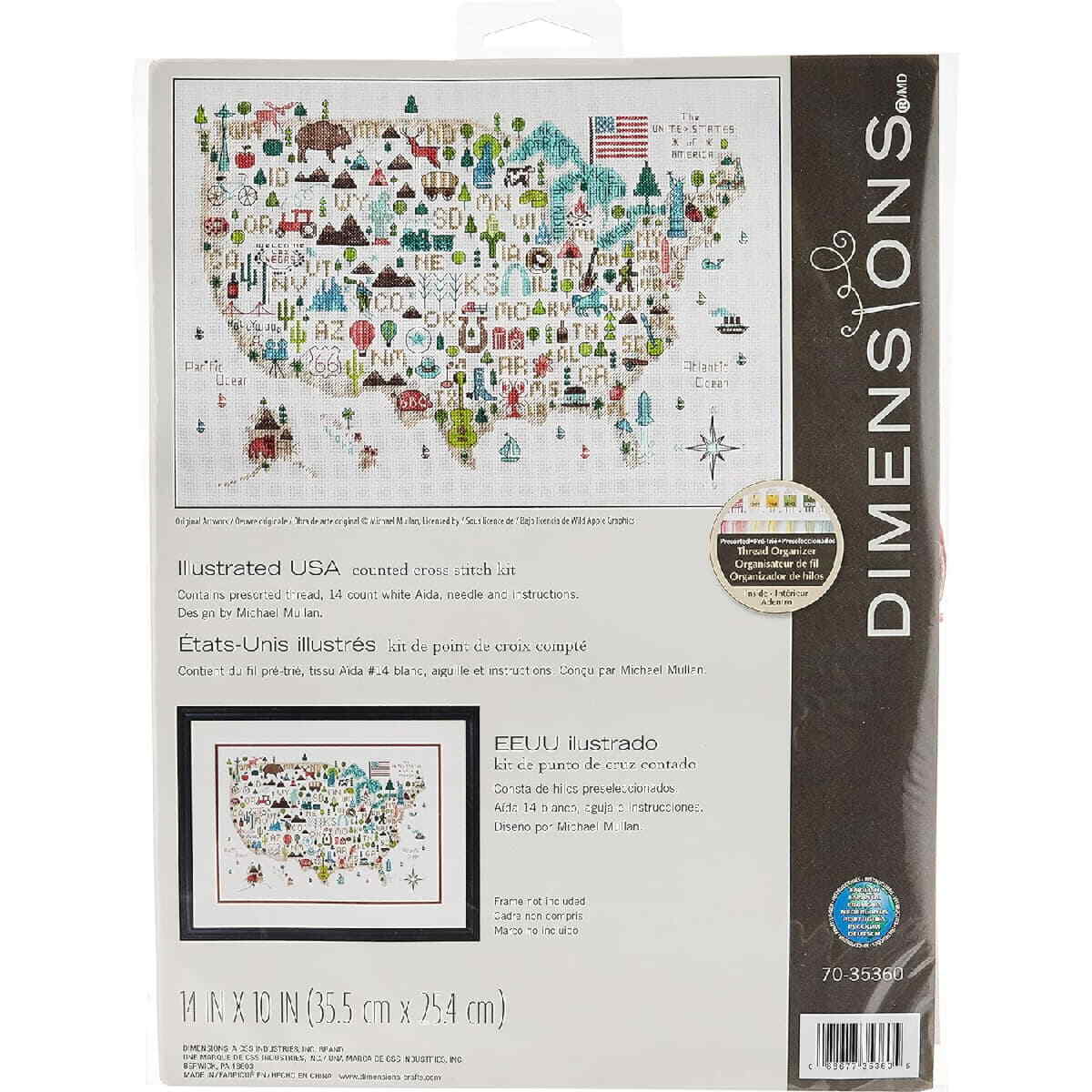 Dimensions counted cross stitch kit ""Illustrated USA"", 35,5x25,4cm, DIY