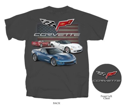 JOE BLOW T'S C6 CORVETTE WITH U.S. AMERICAN FLAG MEN'S CHARCOAL T SHIRT GM CV6VF