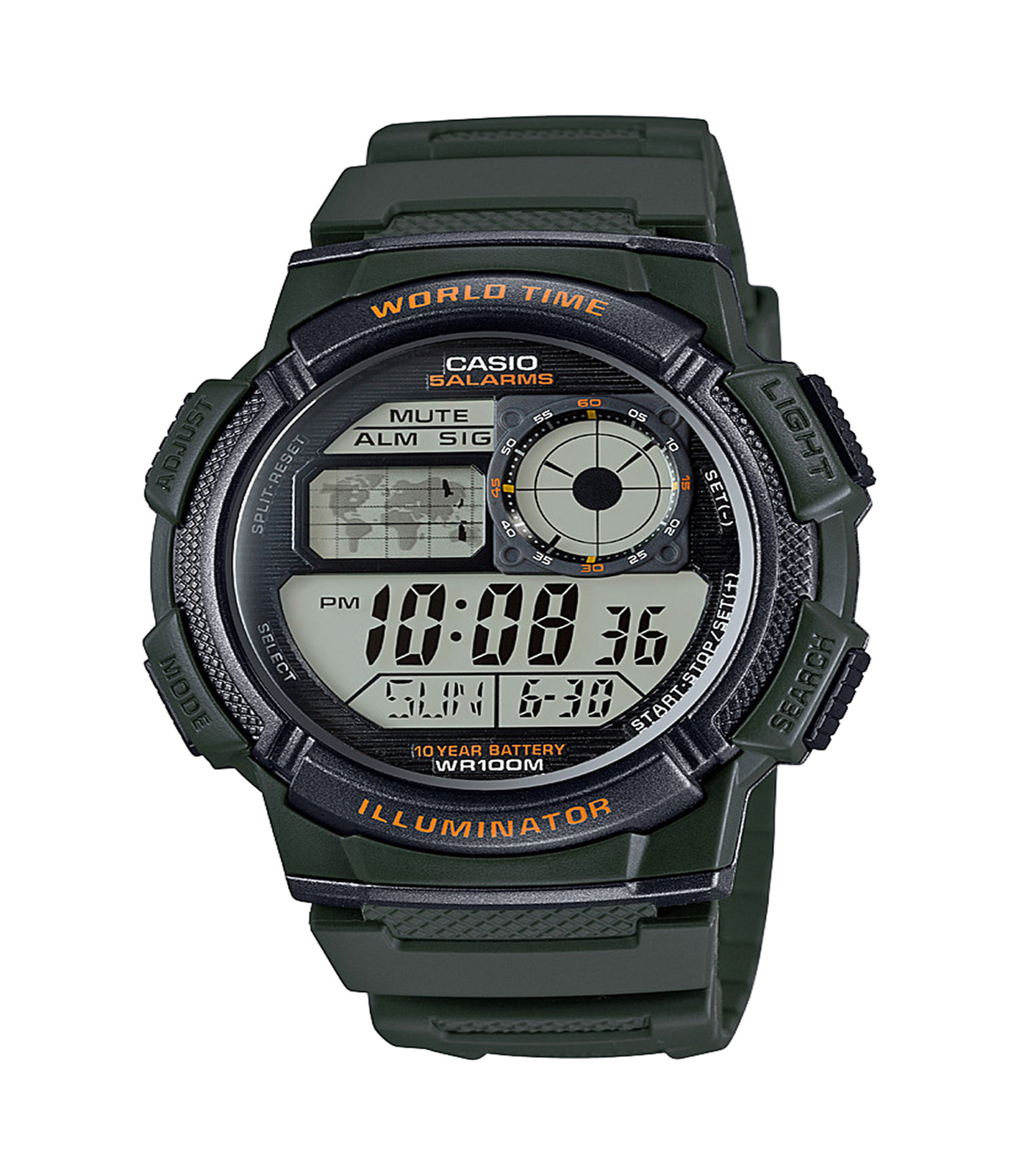 Casio Men's '10-Year Battery' Quartz Resin Watch, Color:Green (Model: AE1000W...