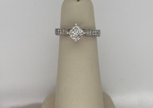 14k White Gold Bridal Engagement Ring - .52ct princess cut
