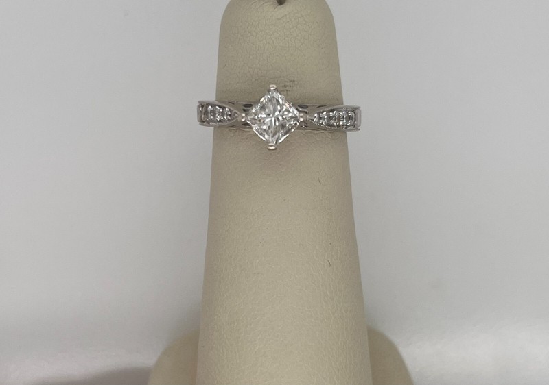 14k White Gold Bridal Engagement Ring - .52ct princess cut