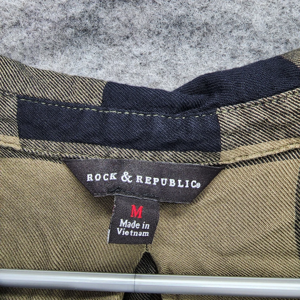 Camisa Rock Republic para mujer mediana sin mangas abotonada verde a cuadros Foto 3 de 4