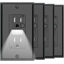 4 Pack Electrical Receptable Wall Plate with LED Night Lights for Duplex Wall