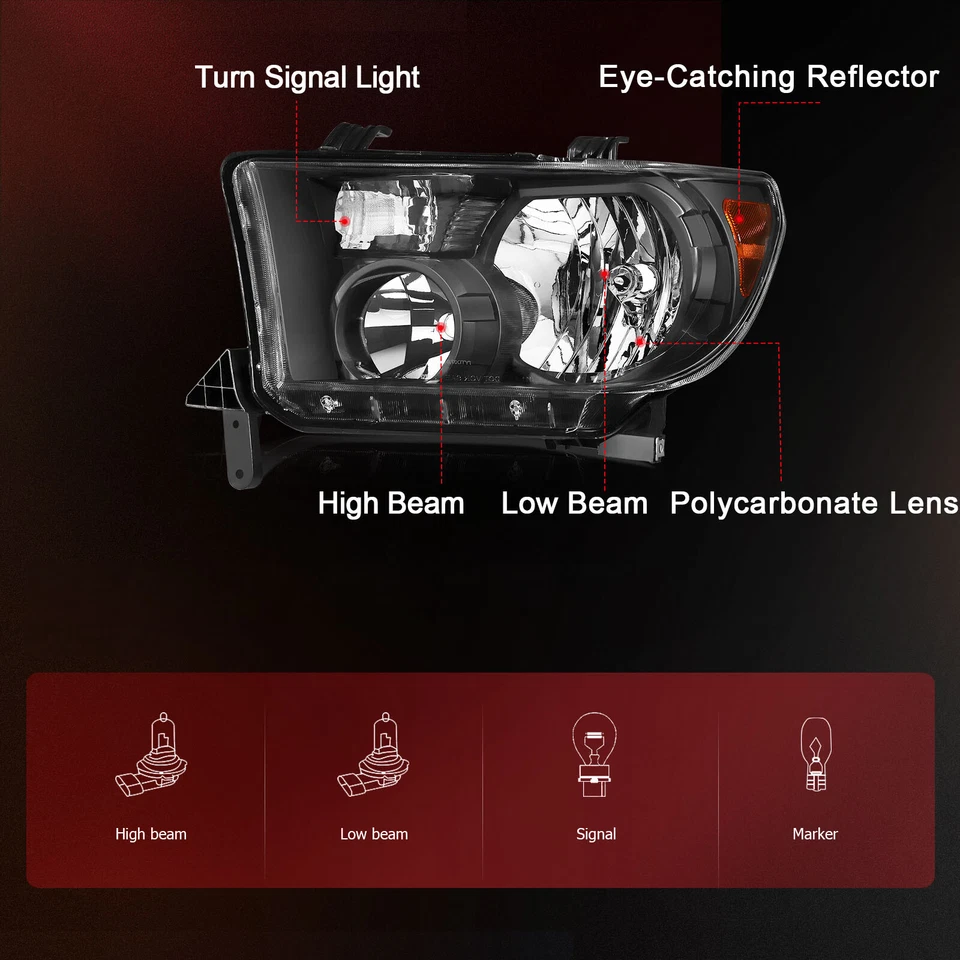Par de faros negros para Toyota Tundra 2007-2013 2008-2017 Toyota Sequoia Foto 3 de 4