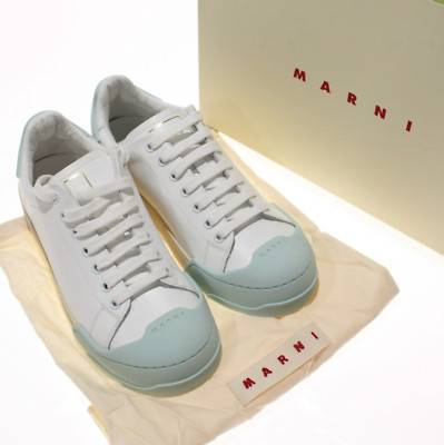 Marni NWT Low Top Lace-Up Leather Sneakers Size 37 (US 7) in White & Blue