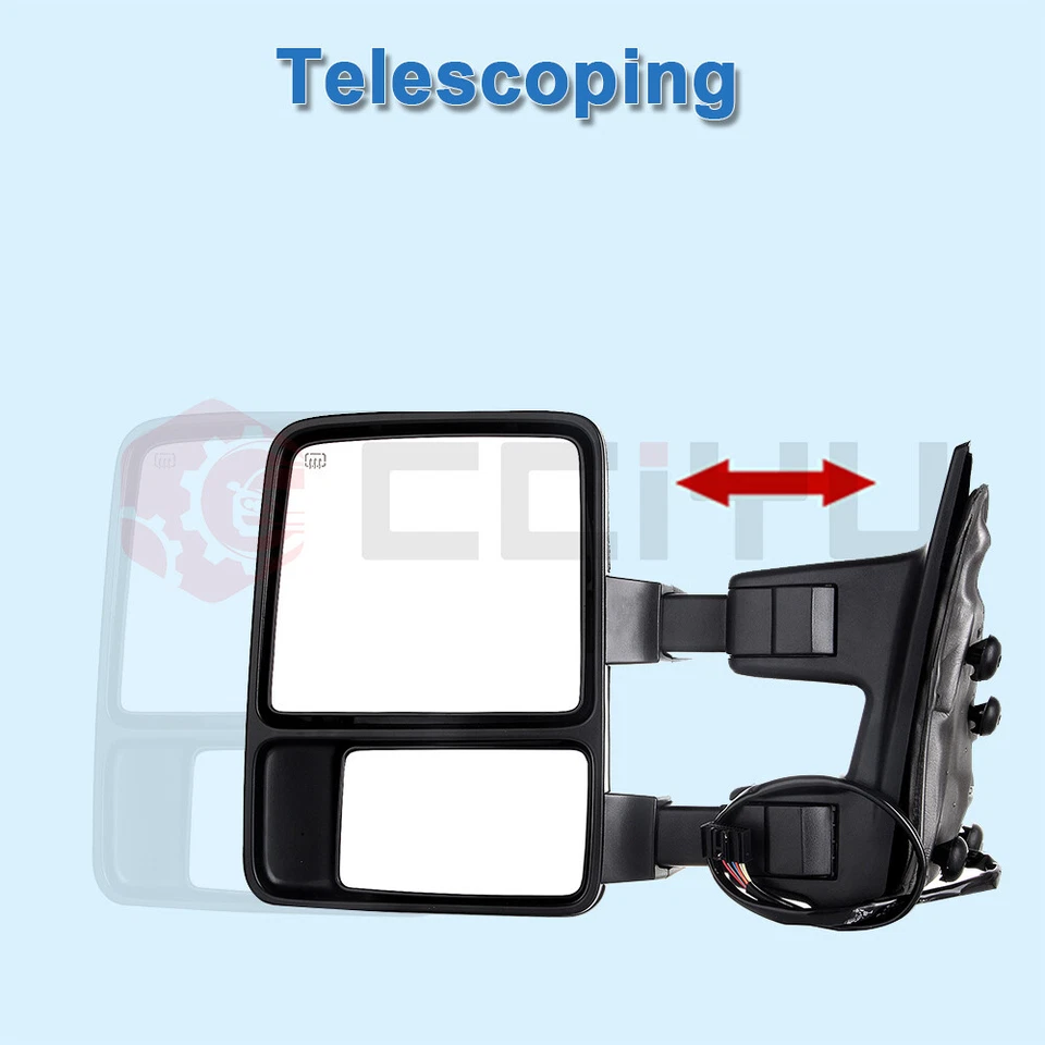 Par de espejos retrovisores cromados para F250 F350 F450 2008-2016 remolque eléctrico intermitente térmico Foto 2 de 4