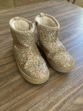 Cat Jack Girls Gold Glitter Faux Fur Lined Zip Ankle Boots Size 11