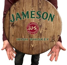 Wood Bar Sign Jameson Lucky Inspired by Whiskey Barrel 18 Inch for Home Bar