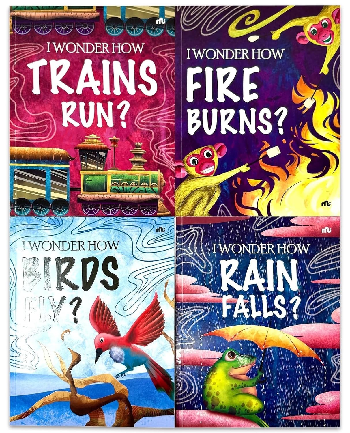 I Wonder How Series 4 Books Collection Set Trains Run, Fire Burns, Birds Fly